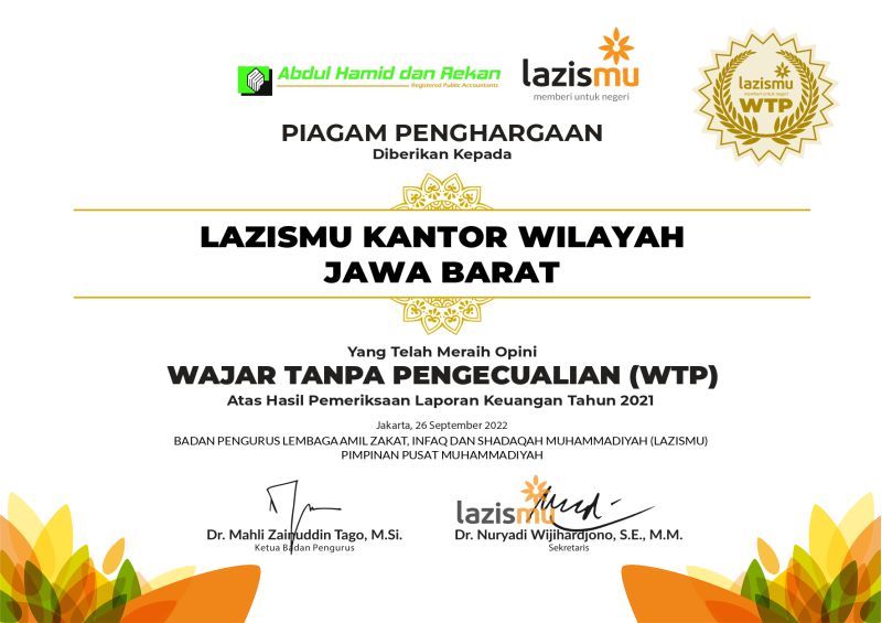 You are currently viewing Lazismu Jawa Barat Raih Opini WTP dari Kantor Akuntan Publik
